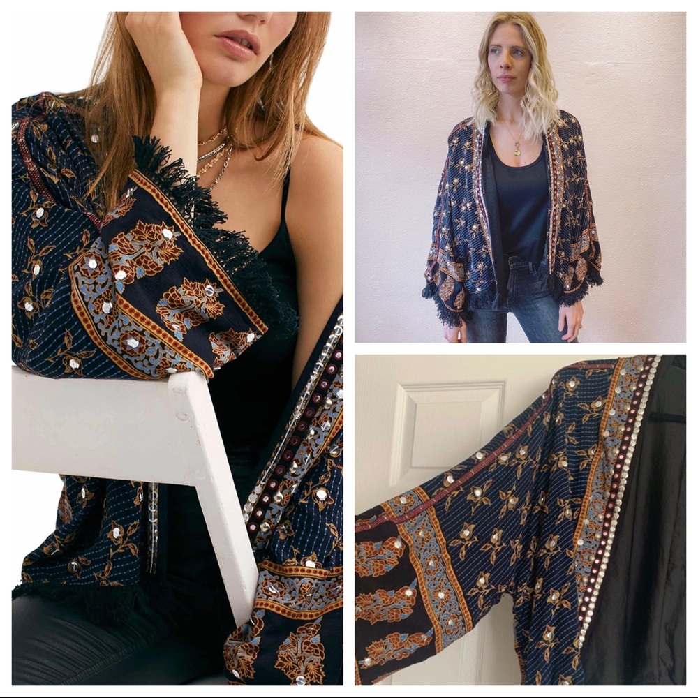FREE PEOPLE BOHO KIMONO CARDI WRAP CAPE JACKET A2C - Picture 11 of 16